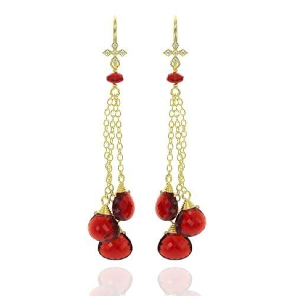 4969 Garnet Earrings in Heart Chandelier Drop Shape - 18K Gold Vermeil